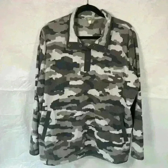 Duluth Trading‎ Womens 2XL Pullover Gray Fleece Camo Doubleback Printed Fleece - Picture 1 of 10
